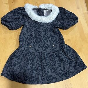 Janie and Jack Gray Top with White Faux Fur Trim